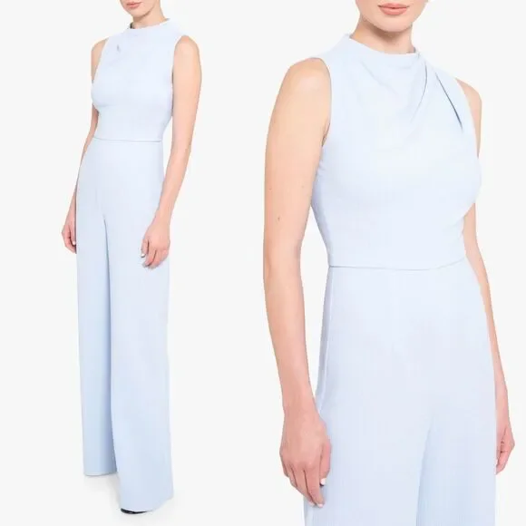 NWT Black Halo Crepe Pleated Shoulder Sleeveless Corrine Jumpsuit Maliblue Sz 0